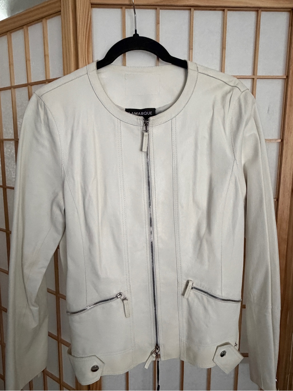 Lamarque White Soft Leather Zip-Front Jacket